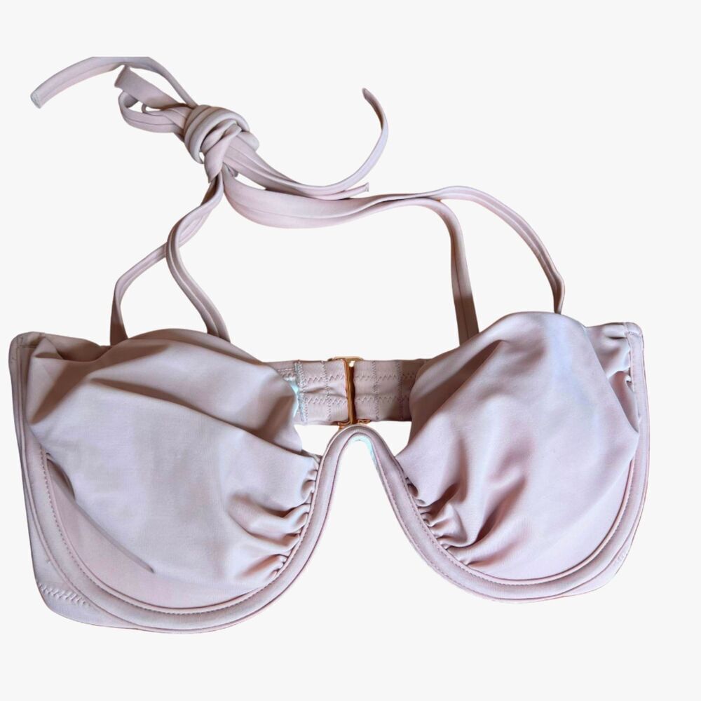 Shade & Shore NWT Blush Pink Boned Tie Neck Bikini Top Size 34D